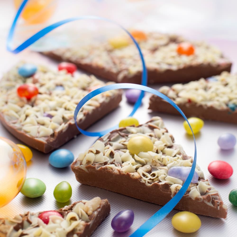 Our Jelly Bean Jumble Chocolate Pizzas are great for birthday parties.